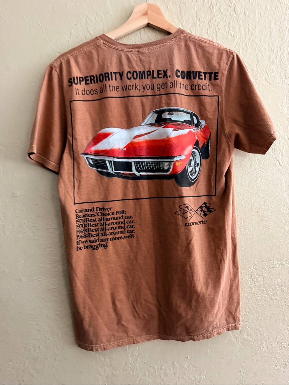 Chemistry Brown Short Sleeve Tee with Red Corvette Graphic